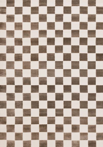 Leopold Checkered Brown White Geometric Area Rug - 5'3" x 7'7"|Carpette géométrique Leopold brune et blanche à motif de carreaux - 5 pi 3 po x 7 pi 7 po