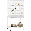 PawHut 64\" Large Bird Cage, Rolling Metal Parrot Cage, Bird House with Detachable Rolling Stand, Storage Shelf, Wood Perch, Food Container, 32\" x 19\" x 64\", White