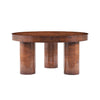 Lira 31.5 Inch Modern Round Burl Veneer Coffee Table with Three Cylindrical Legs, Brown