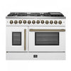 Forno Galiano 48\" French Door Dual Fuel Range,White, 6.58 cu.ft. Double Ovens-FFSGS6356-48WHT