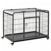 Pawhut Folding Heavy Duty Dog Crate Heavy Duty Cage For Large Sized Dogs With Double Doors, Lockable Wheels Tray, 43\" X 28\" X 31\"