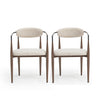 Mila Dining Chair Set Of 2 With Upholstered Fabric And Metal Frame - Beige and Walnut