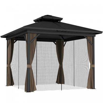 Outsunny 10' X 10' Hardtop Gazebo Outdoor Aluminum Gazebo, Dark Brown