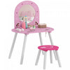 Qaba Kids Vanity Set with Mirror and Stool, Girls Dressing Table, Toddler Makeup Vanity Table with Heart Pattern for Bedroom, Nursery, for Ages 3-6, Pink