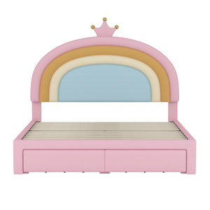 Maggie Upholstered Rainbow Princess Bed With Storage Drawer And Velvet Platform Frame,full Size,pink Full Bed