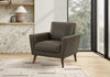 Upholstered Accent Chair, 34\" Wide, Brown Leather-Look, Walnut Wood Legs, Mid-Century Accent Chair