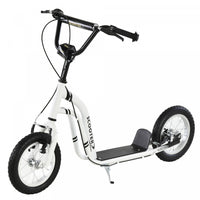 Aosom Youth Kick Scooter With 12'' Inflatable Rubber Wheel, Teens Scooter For Kids 5+ Year Old With Adjustable Height Handlebar, White