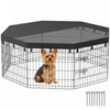 PawHut Dog Playpen, 8 Panels Foldable Dog Pen with Sunproof Top Cover, 8 Ground Stakes, 24\"H Dog Fence for Indoor Outdoor, for Small and Miniature Dogs and Pets