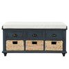 Harvey Solid Wood Storage Bench With Drawers And Rattan Baskets,antique Navy
