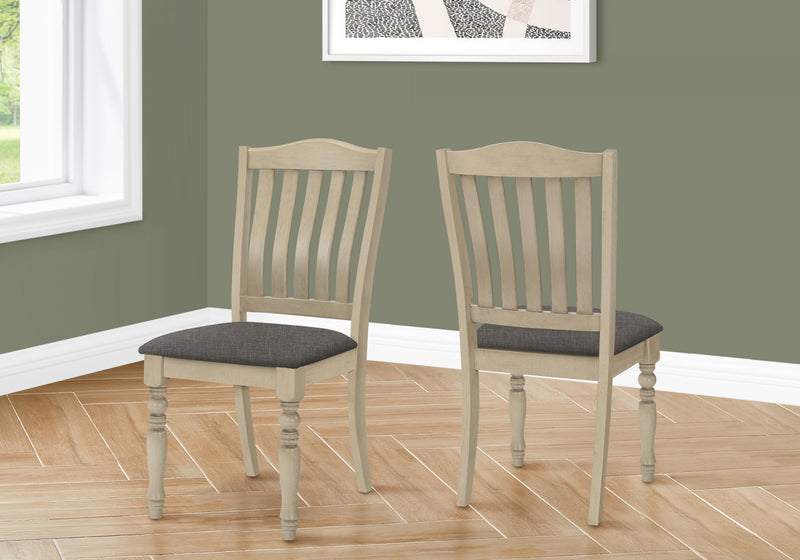 Dining Chair Set of 2 Dining Room Kitchen Side Antique Grey Fabric Wood Legs Transitional