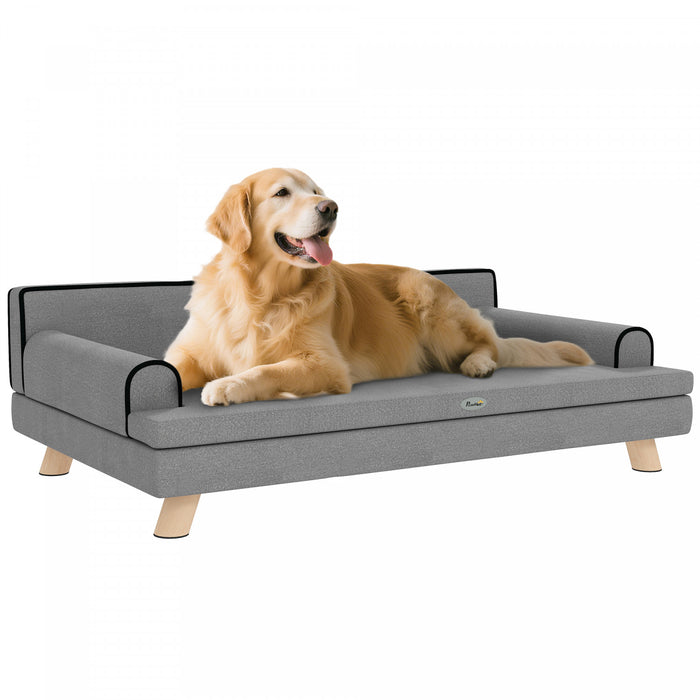 Pawhut Dog Sofa, 39\" Cat Couch With Removable Cushion, Washable Cover, Wooden Legs, Elevated Pet Cat Sofa For Medium & Large Dogs, Light Grey