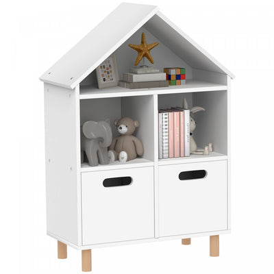 Qaba Kids Bookshelf, 3 Tier Bookshelf For Children With Two Drawers, Kids Bookcase Toy Storage Organizer For Bedroom, Kids Room, White