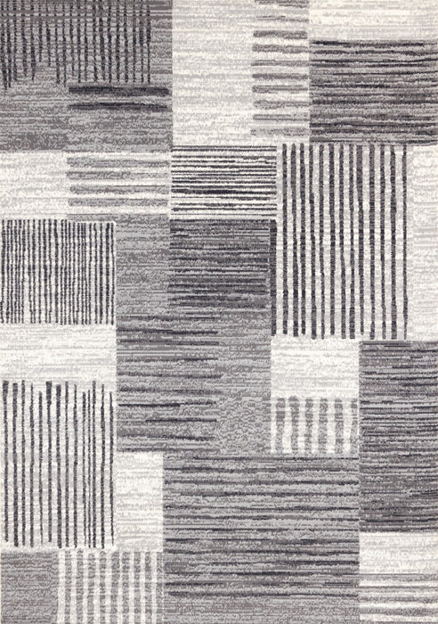 Forte White Grey Black Modern Striped Patches Area Rug - 7'9\" x 10'6\"