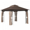 Outsunny 12' X 10' Patio Gazebo Outdoor Canopy W/ 2-tier Roof, Nettings