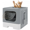 PawHut Foldable Cat Litter Box, Top Enter Litter Box Drawer Style with Lid, Scoop, Easy Cleaning, No Urine Leakage, Odor Control, for Kittens up to 11 lbs, Grey