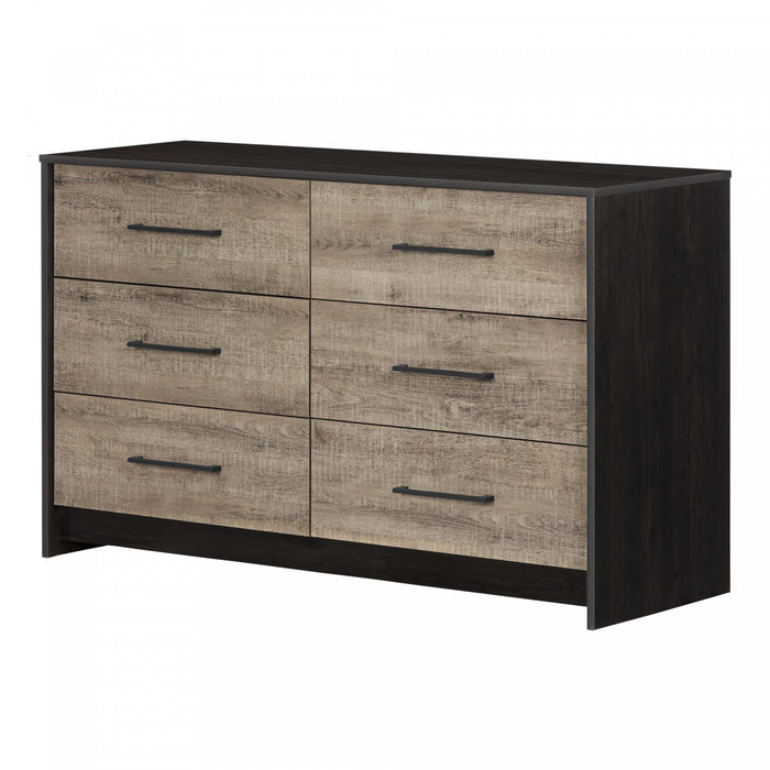 Londen 6-drawer Dresser - Rubbed Black And Weathered Oak