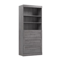 Bestar Pur 36 W Closet Organizer with Drawers - Bark Grey