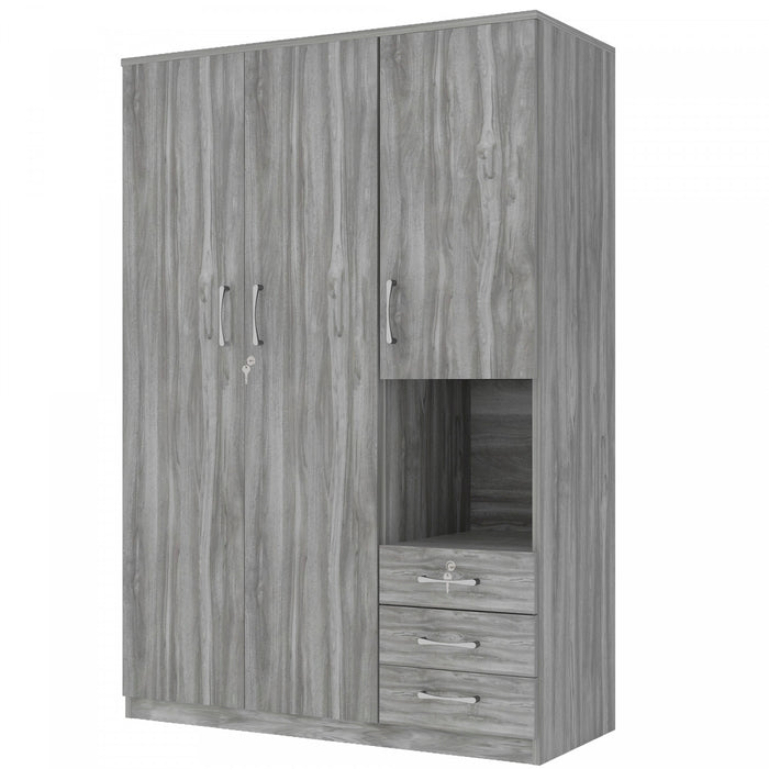 Lydia 47.2\" 2-doors Wooden Wardrobe Storage With Shelves And 3 Drawers, Grey