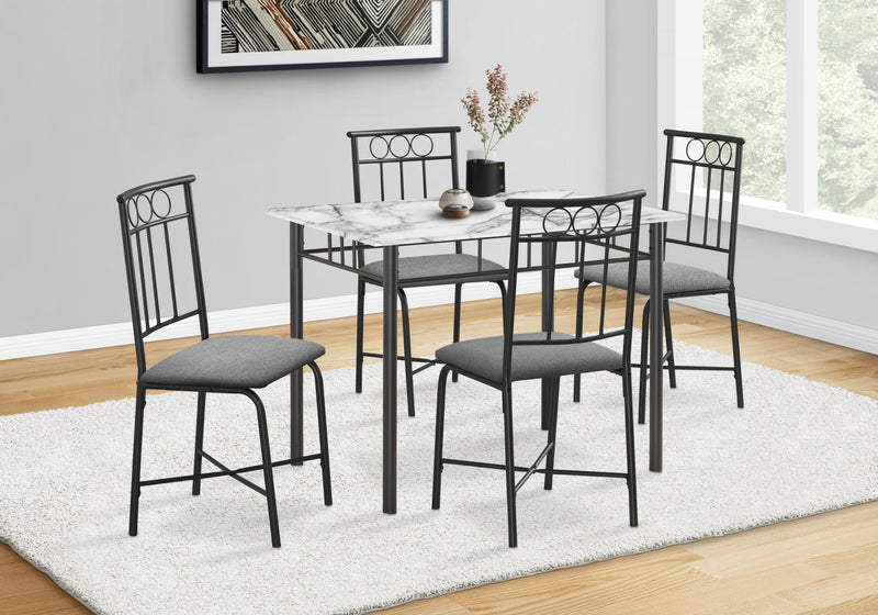 Dining Table 5-Piece Set Small Rectangular Kitchen White Marble-Look Laminate Black Metal Contemporary Modern