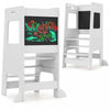 Costway Toddler Kitchen Step Stool With Activity Chalkboard Adjustable Height & Safety Rail White