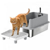 PawHut Stainless Steel Cat Litter Box, XL Kitty Litter Box for Big and Multiple Cats with High Wall Side, Scoop, Step, Anti-Leakage, Easy Cleaning & Odour Free, Grey