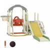 Qaba 5-in-1 Toddler Slide and Swing Set with Adjustable Swing Seat, Climber and Basketball Hoop, Foldable Kids Playground Set for Indoor Outdoor Activity Center, Cream