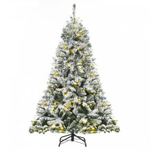 Homcom 6ft Snow Flocked Artificial Christmas Tree With 928 Branches And 250 Led Warm White Lights