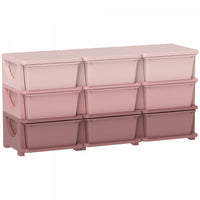 Qaba Kids Toy Storage Organizer With 9 Plastic Bins, 3 Tier Drawer Chest Utility For Kids Bedroom Nursery Kindergarten Living Room For Boys Girls Toddlers, Pink