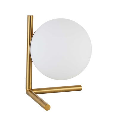 Dainolite Folgar 1 Light Table Lamp Aged Brass Finish Opal White Glass|Lampe de table Folgar de Dainolite en verre blanc opale, avec fini laiton vieilli et 1 ampoule