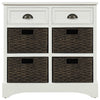 Tobey Solid Wood Storage Cabinet With 2 Drawers And 4 Rattan Baskets,white Accent Cabinet