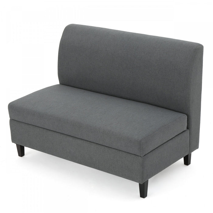 Haley Fabric Armless Loveseat With Hidden Storage And Wood Legs - Charcoal