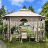 Costway 10'x12' Patio Gazebo Canopy Shelter Double Top Netting Sidewalls Beige