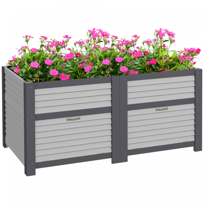 Outsunny Wooden Raised Garden Bed With Storage Doors For Vegetables Grey