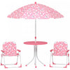 Qaba Kids Picnic Table, Kids Table and Chair Set with 2 Folding Chairs and Removable Umbrella, Unicorn Theme Portable Children Outdoor Furniture for Backyard, Garden, Patio, Pink