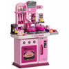 Qaba Play Kitchen, Kids Kitchen Playset Toy Kitchen with Lights, Sounds, 33 Accessories, Storage, Interactive Playset for Toddler 3-6 Years, Pink