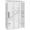 PawHut Catio Outdoor Cat Enclosure, Large Wooden Cat House with 6 Platforms, Scratching Post, 2 Ramps, Waterproof Roof, Walk-in Kitty Cage for 2–3 Kittens, 64\" x 24\" x 99\", White