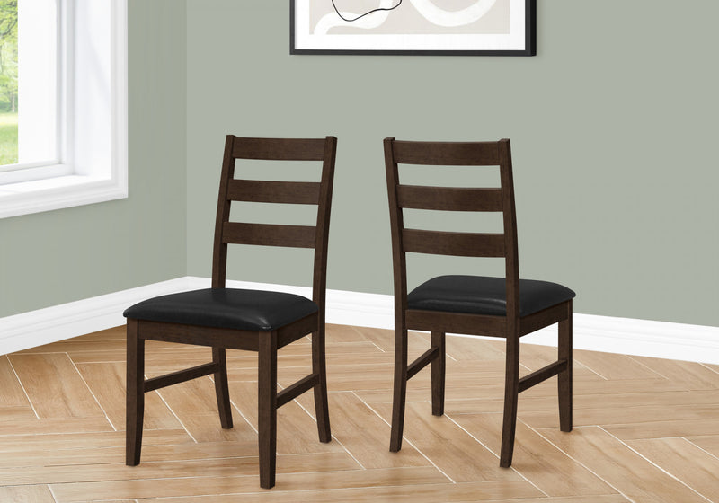 Dining Chair Set of 2 Kitchen Dining Room Brown Leather-Look Brown Solid Wood Transitional