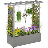 Outsunny Raised Planter With Trellis, Elevated Wood Planter Box With Liner
