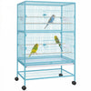 PawHut 52\" Large Steel Bird Cage for Parrot Budgie Cockatiels African Grey Parakeets Pigeons with Rolling Stand, Storage Shelf, Wood Perch, Food Container, Light Blue