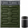Outsunny Double Sleeping Bag for Adults, Queen Size 2 Person Sleeping Bag, Lightweight Quilt with 2 Pillows, for Cold Weather & Warm, Camping Hiking Backpacking, Army Green