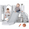 Qaba 6-in-1 Slide And Swing Set With Basketball Hoop, Climber, Baby Swing Set Indoor Playground With Storage Space, Telescope, For Aged 1-3 Years Old, Grey