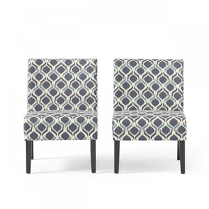 Oliver Linen-look Fabric Accent Chair Set Of 2 With Rubberwood Legs - Blue
