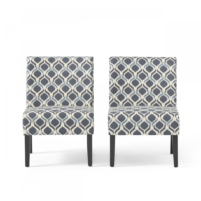 Oliver Linen-look Fabric Accent Chair Set Of 2 With Rubberwood Legs - Blue