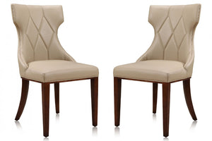 Manhattan Comfort Set of 2 Reine Faux Leather Dining Chairs - Cream & Walnut
