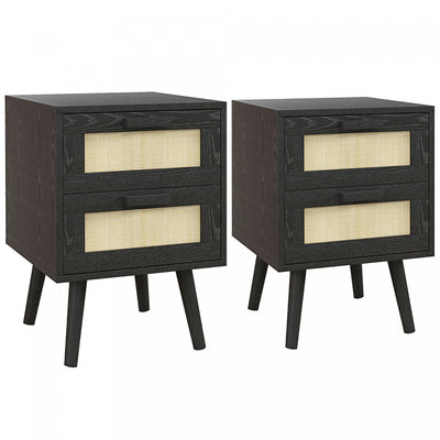 HOMCOM Boho Design Nightstand Set of 2 with 2 Drawers for Living Room