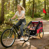 Aosom 2-Seat Bike Trailer for Kids, Baby Bicycle Trailer with Storage Bag, 5-Point Harness, 20\" Rubber Wheels, Safety Flag, Reflectors, Shock Absorber System, for 18+ Months, Red