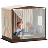 Qaba Kids Sandbox with Cover, Children Sandbox, Outdoor Wooden Sand Pit with Bench Seats and Bottom Liner, Kids Backyard Beach Playset for Ages 3-6, 56\" x 40\" x 52\"
