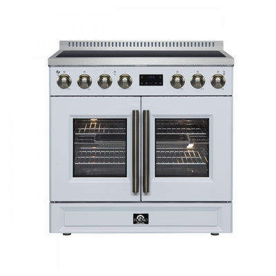 Forno Torino French Door 36 Inch White Induction Range, 5.36 cu.ft. - FFSIN0950-36WHT Electric Range | Cuisiniere a induction Torino de 36 po avec portes francaises, blanche, 5,36 pi³ - FFSIN0950-36WHT