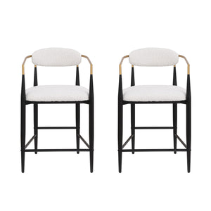Tammy Counter-height Stool Set Of 2 With Boucle Fabric & Gold Accent - White