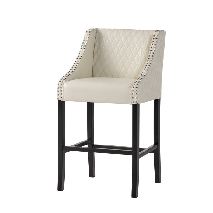 Deborah Armrests Barstool With Quilted Bonded Leather - Ivory